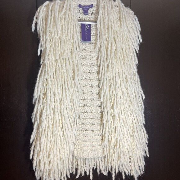 Ralph Lauren Ivory Hand Knit Wool Cashmere Shag Fringe Cardigan Vest - Picture 5 of 16